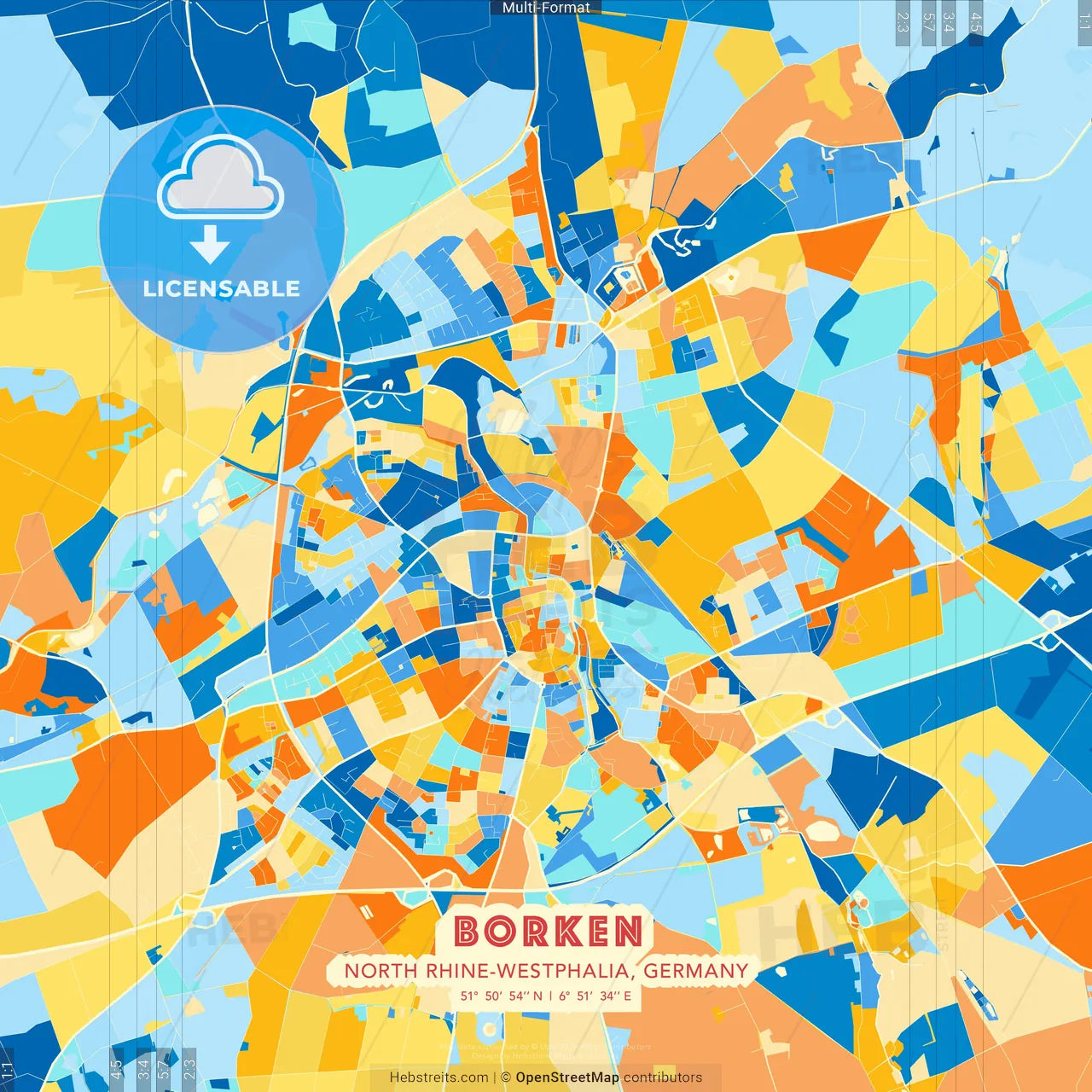 Borken, North Rhine-Westphalia, Germany blue and orange vector art map template