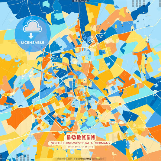 Borken, North Rhine-Westphalia, Germany blue and orange vector art map template