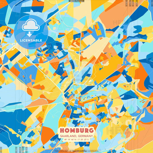 Homburg, Saarland, Germany blue and orange vector art map template