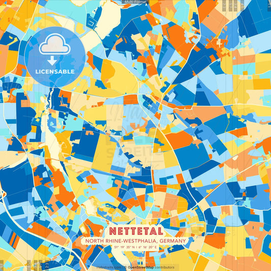Nettetal, North Rhine-Westphalia, Germany blue and orange vector art map template