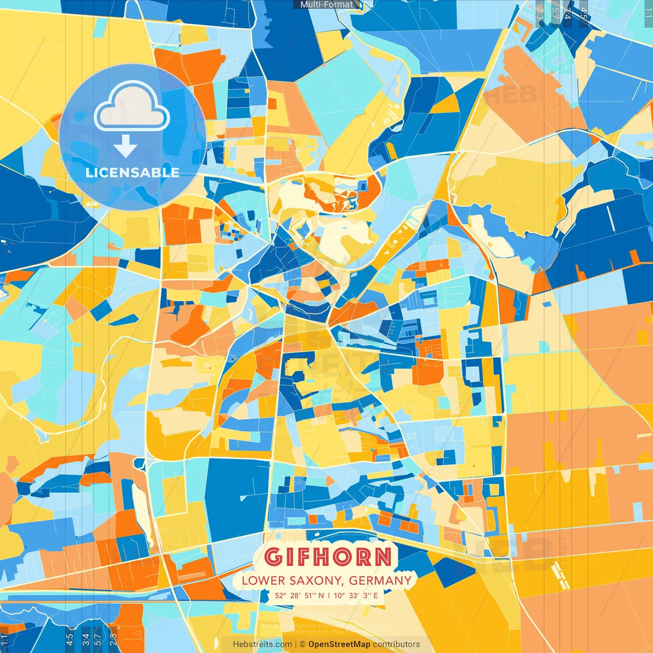 Gifhorn, Lower Saxony, Germany blue and orange vector art map template