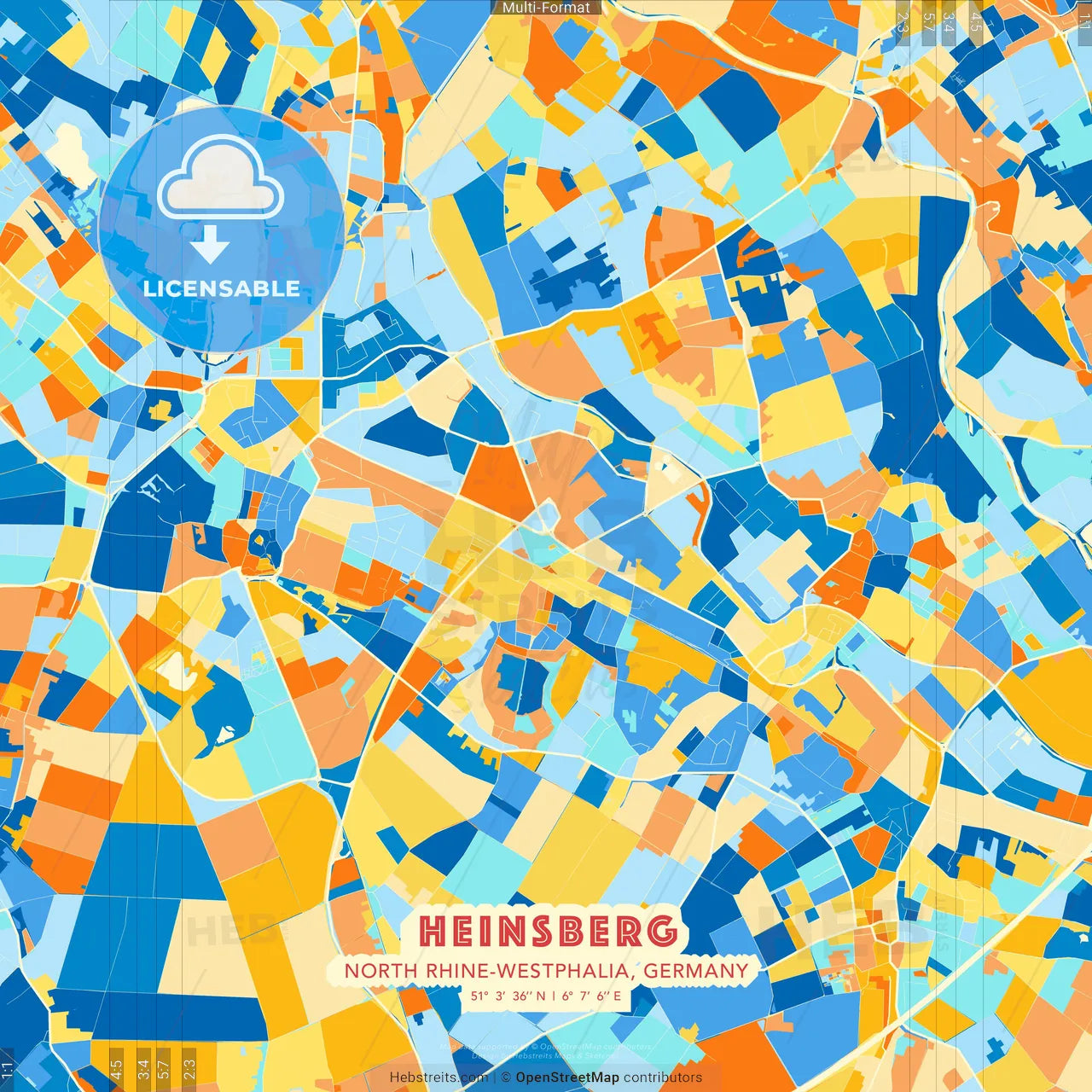 Heinsberg, North Rhine-Westphalia, Germany blue and orange vector art map template