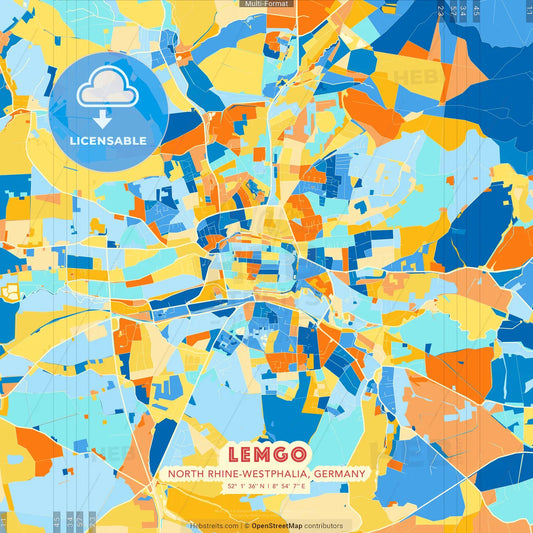 Lemgo, North Rhine-Westphalia, Germany blue and orange vector art map template