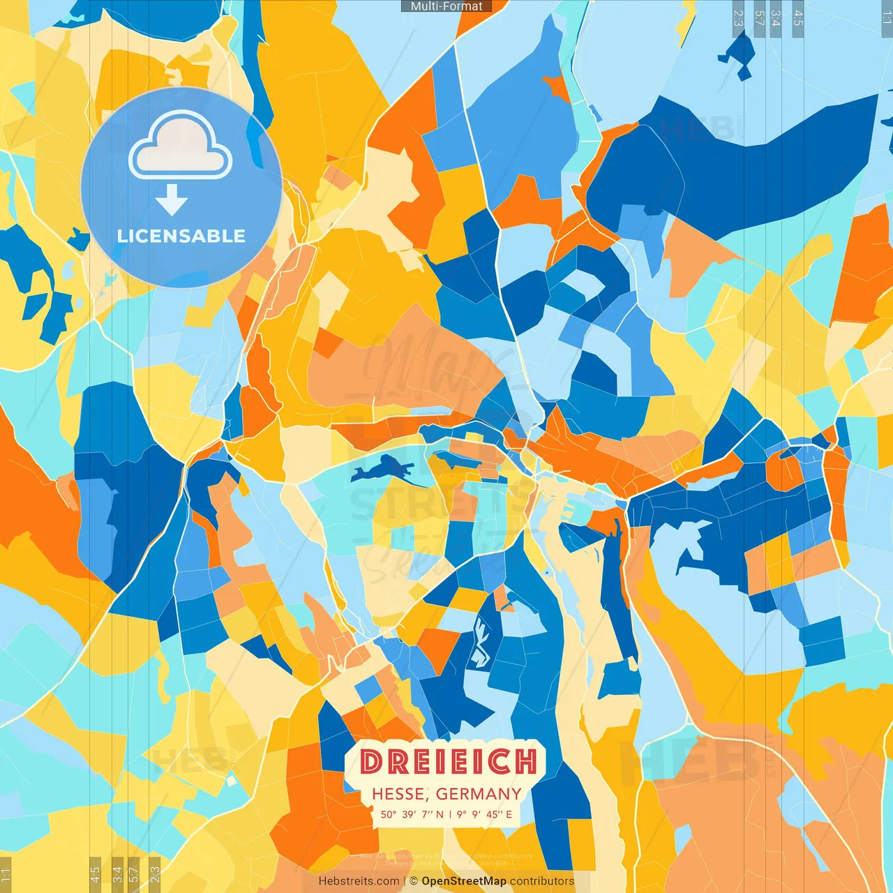 Dreieich, Hesse, Germany blue and orange vector art map template