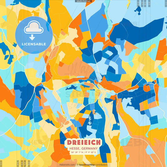 Dreieich, Hesse, Germany blue and orange vector art map template