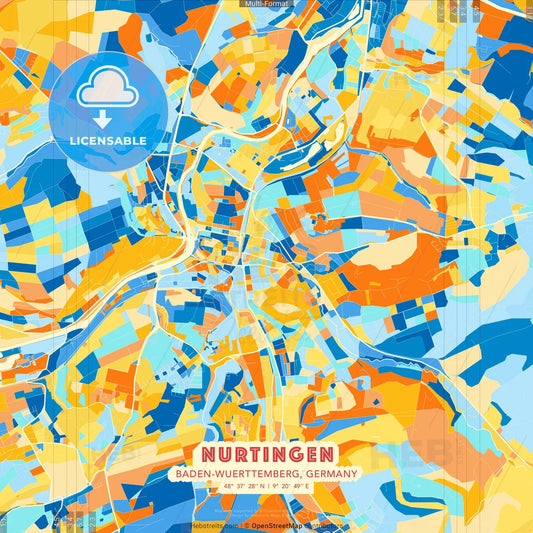 Nurtingen, Baden-Wuerttemberg, Germany blue and orange vector art map template