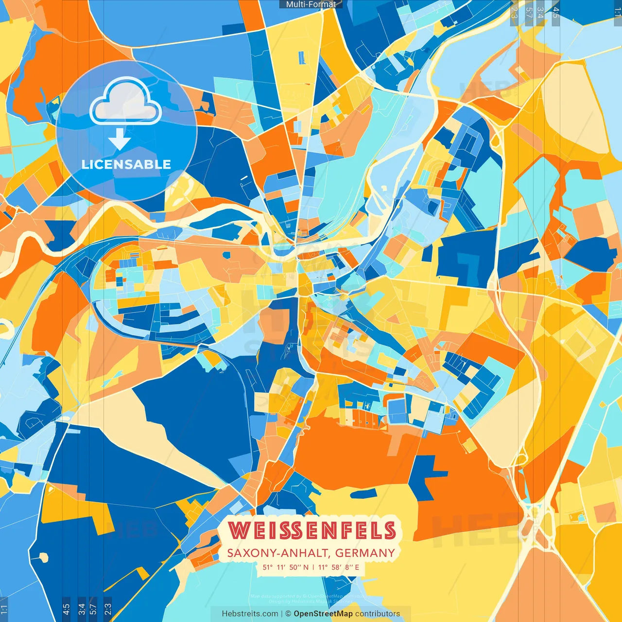Weißenfels, Saxony-Anhalt, Germany blue and orange vector art map template