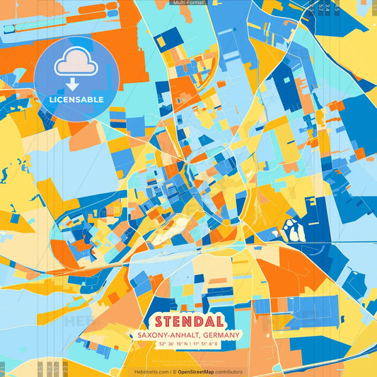 Stendal, Saxony-Anhalt, Germany blue and orange vector art map template
