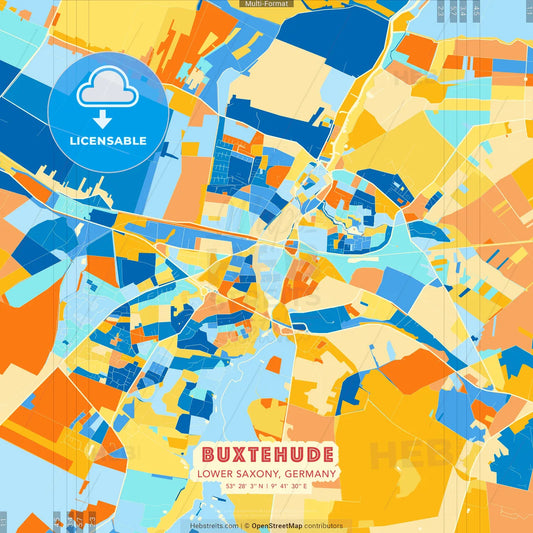 Buxtehude, Lower Saxony, Germany blue and orange vector art map template
