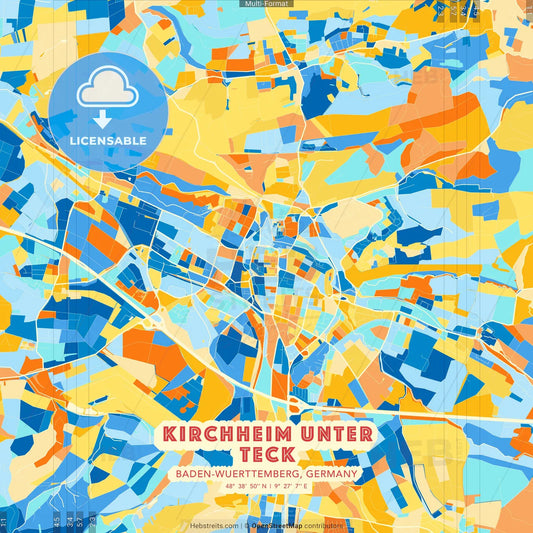 Kirchheim unter Teck, Baden-Wuerttemberg, Germany blue and orange vector art map template