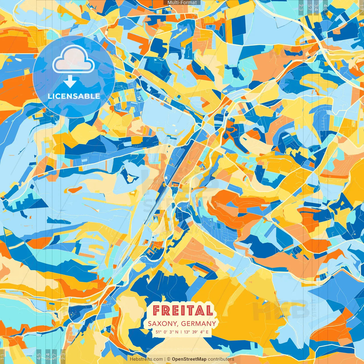 Freital, Saxony, Germany blue and orange vector art map template