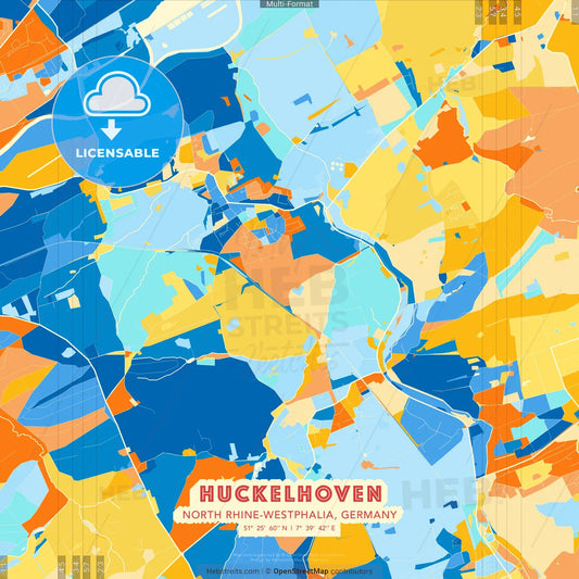 Huckelhoven, North Rhine-Westphalia, Germany blue and orange vector art map template