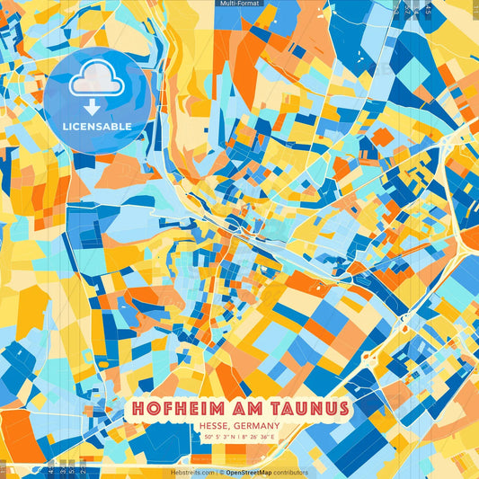 Hofheim am Taunus, Hesse, Germany blue and orange vector art map template