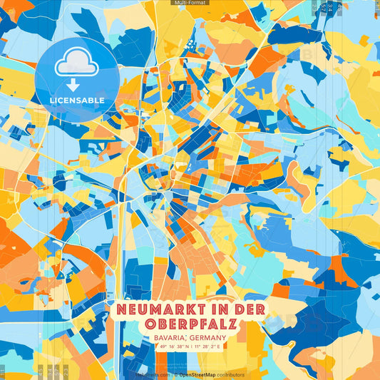 Neumarkt in der Oberpfalz, Bavaria, Germany blue and orange vector art map template