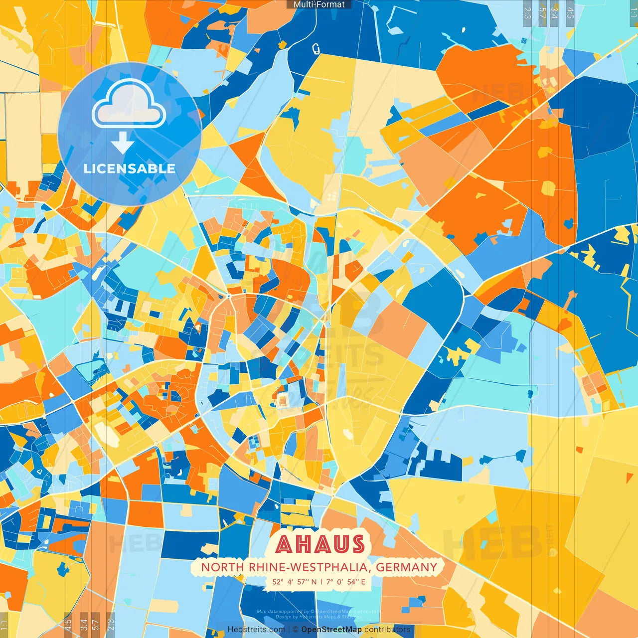 Ahaus, North Rhine-Westphalia, Germany blue and orange vector art map template