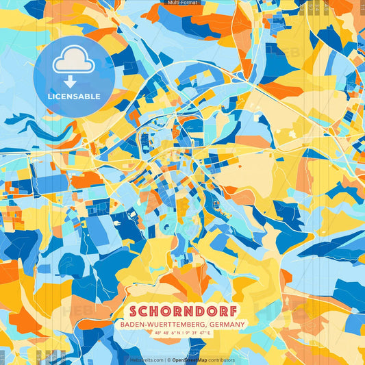 Schorndorf, Baden-Wuerttemberg, Germany blue and orange vector art map template