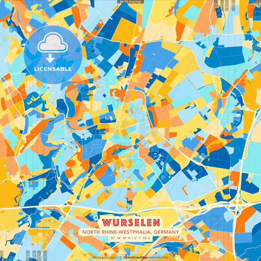 Wurselen, North Rhine-Westphalia, Germany blue and orange vector art map template
