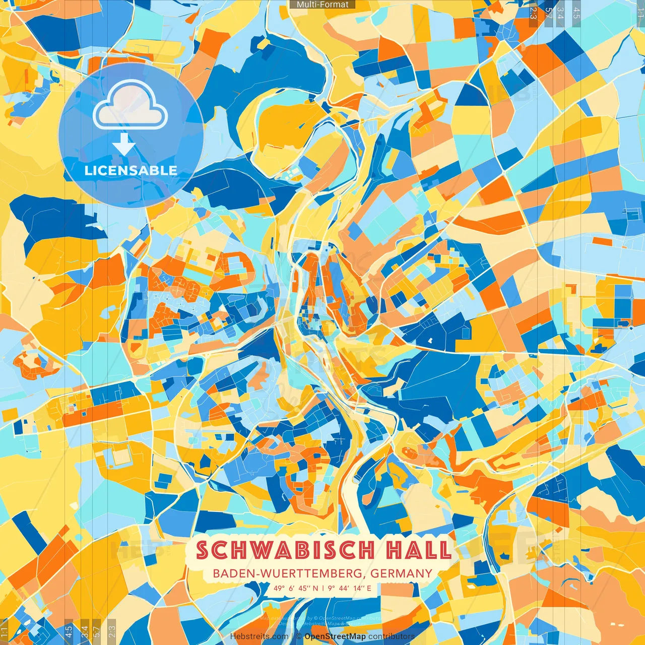 Schwabisch Hall, Baden-Wuerttemberg, Germany blue and orange vector art map template