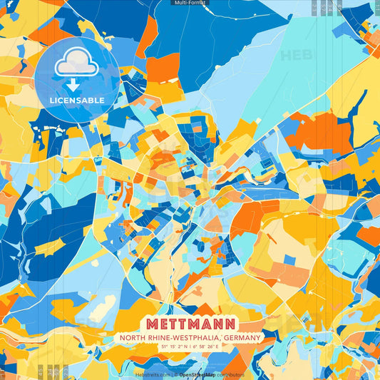 Mettmann, North Rhine-Westphalia, Germany blue and orange vector art map template
