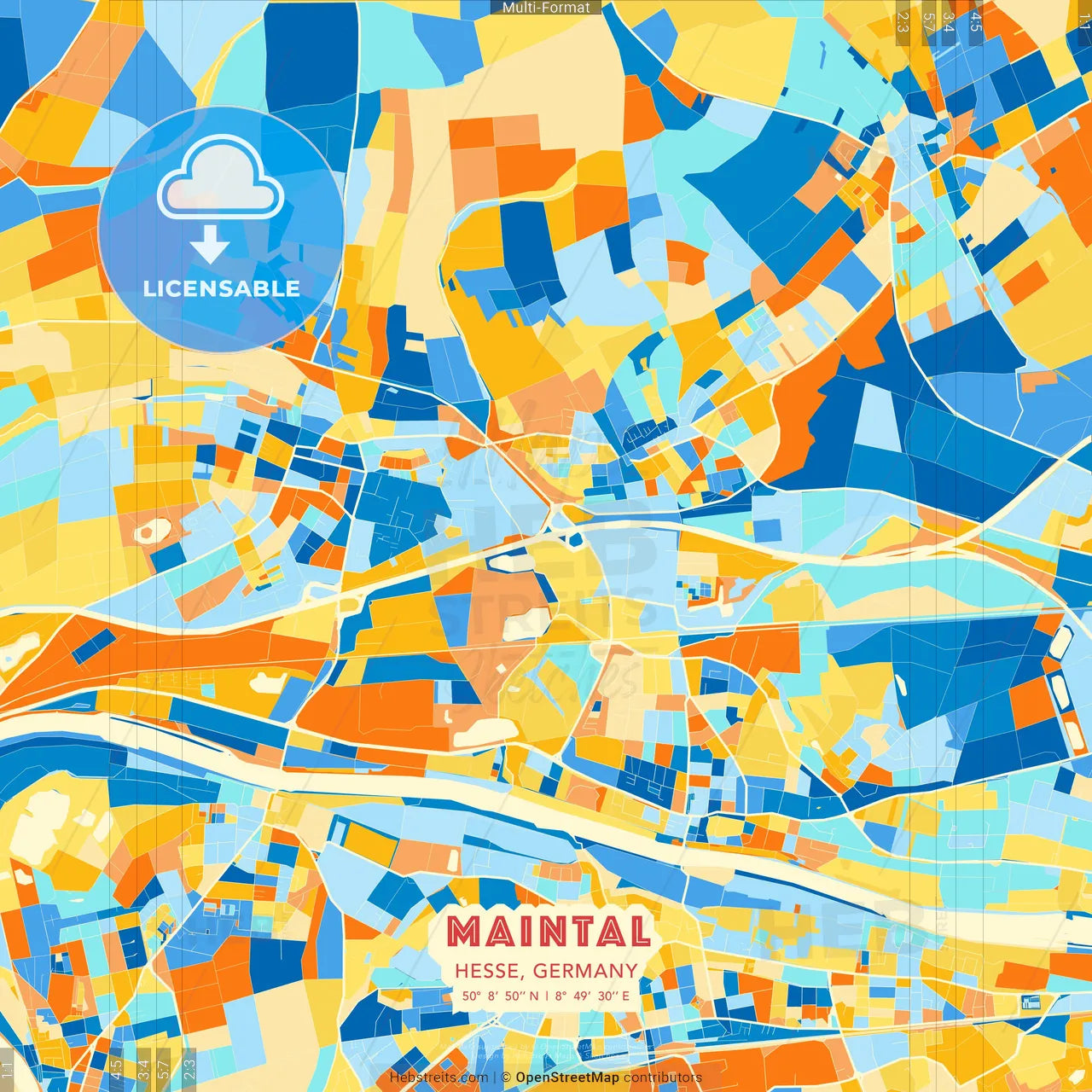 Maintal, Hesse, Germany blue and orange vector art map template