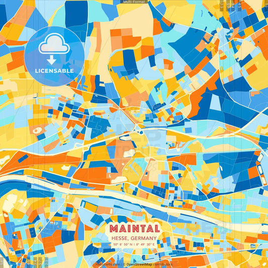 Maintal, Hesse, Germany blue and orange vector art map template
