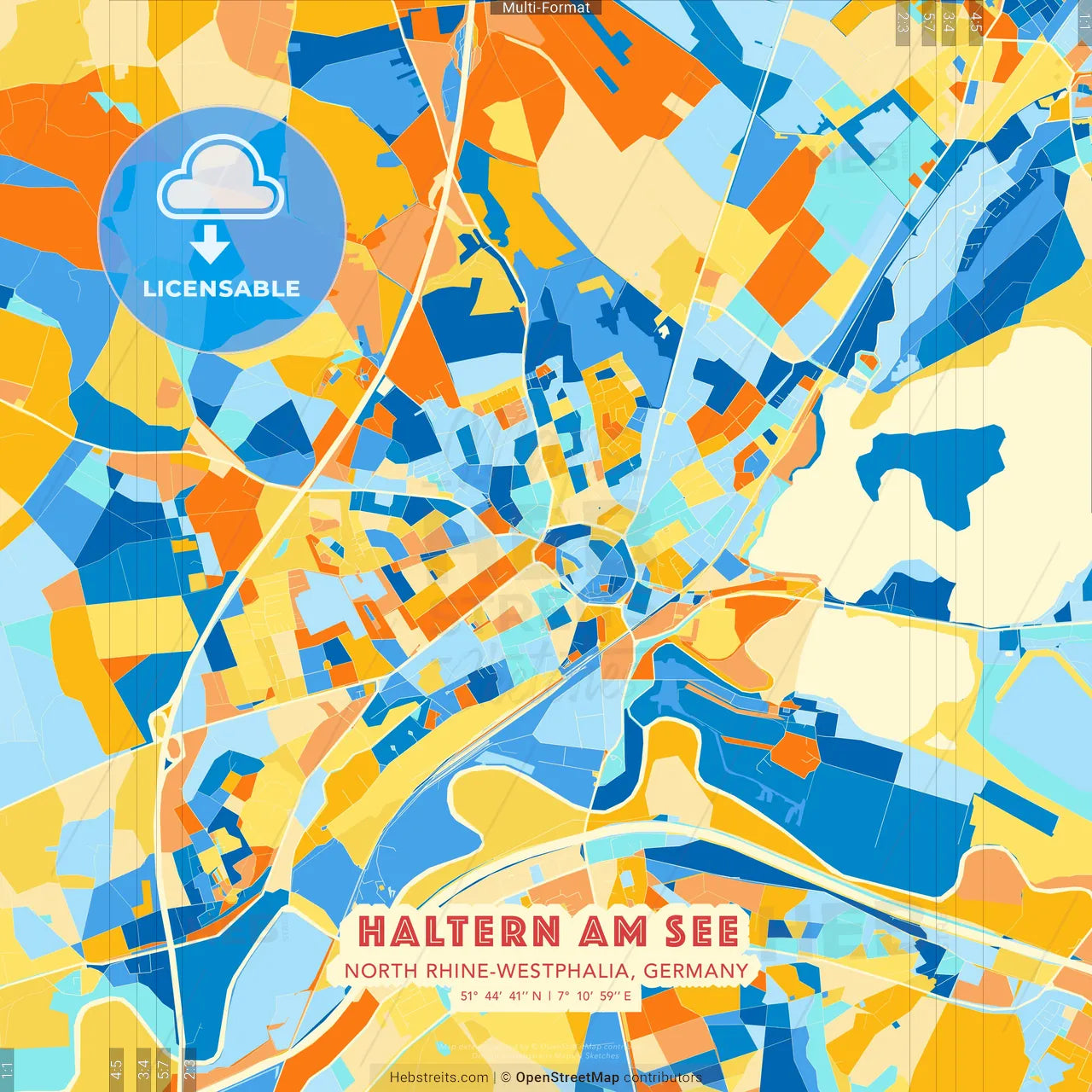 Haltern am See, North Rhine-Westphalia, Germany blue and orange vector art map template