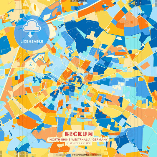 Beckum, North Rhine-Westphalia, Germany blue and orange vector art map template