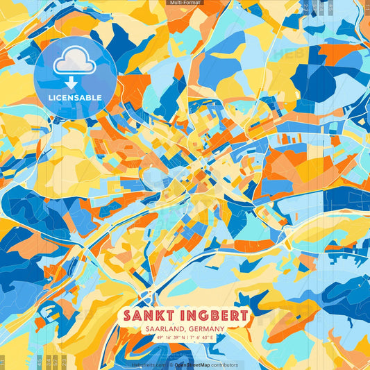 Sankt Ingbert, Saarland, Germany blue and orange vector art map template