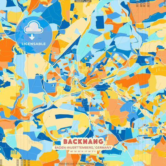 Backnang, Baden-Wuerttemberg, Germany blue and orange vector art map template