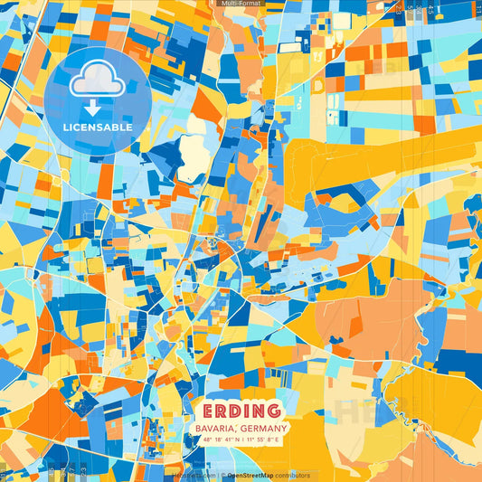 Erding, Bavaria, Germany blue and orange vector art map template