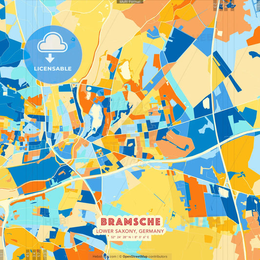 Bramsche, Lower Saxony, Germany blue and orange vector art map template