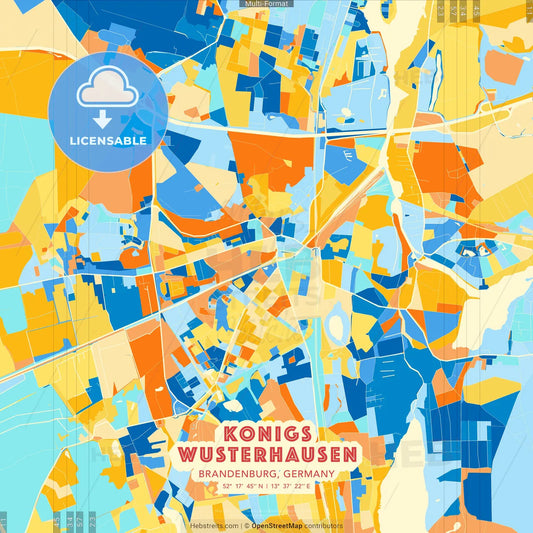 Konigs Wusterhausen, Brandenburg, Germany blue and orange vector art map template