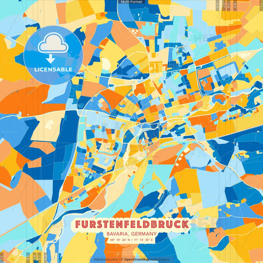 Furstenfeldbruck, Bavaria, Germany blue and orange vector art map template