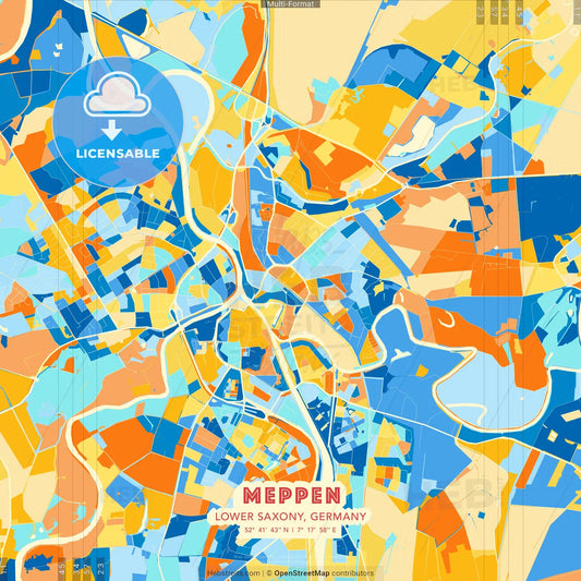 Meppen, Lower Saxony, Germany blue and orange vector art map template