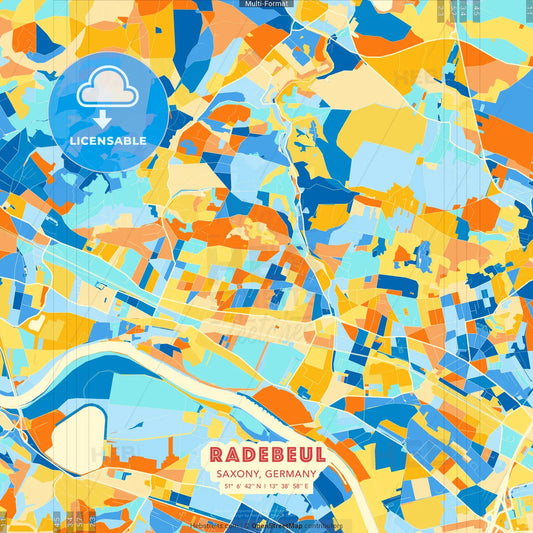Radebeul, Saxony, Germany blue and orange vector art map template