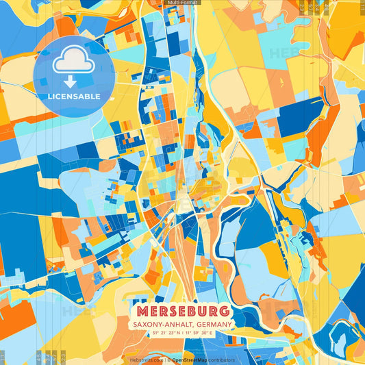 Merseburg, Saxony-Anhalt, Germany blue and orange vector art map template