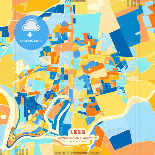 Leer, Lower Saxony, Germany blue and orange vector art map template