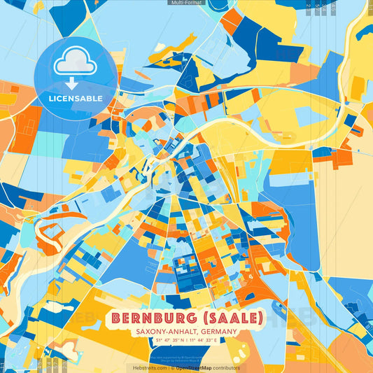Bernburg (Saale), Saxony-Anhalt, Germany blue and orange vector art map template