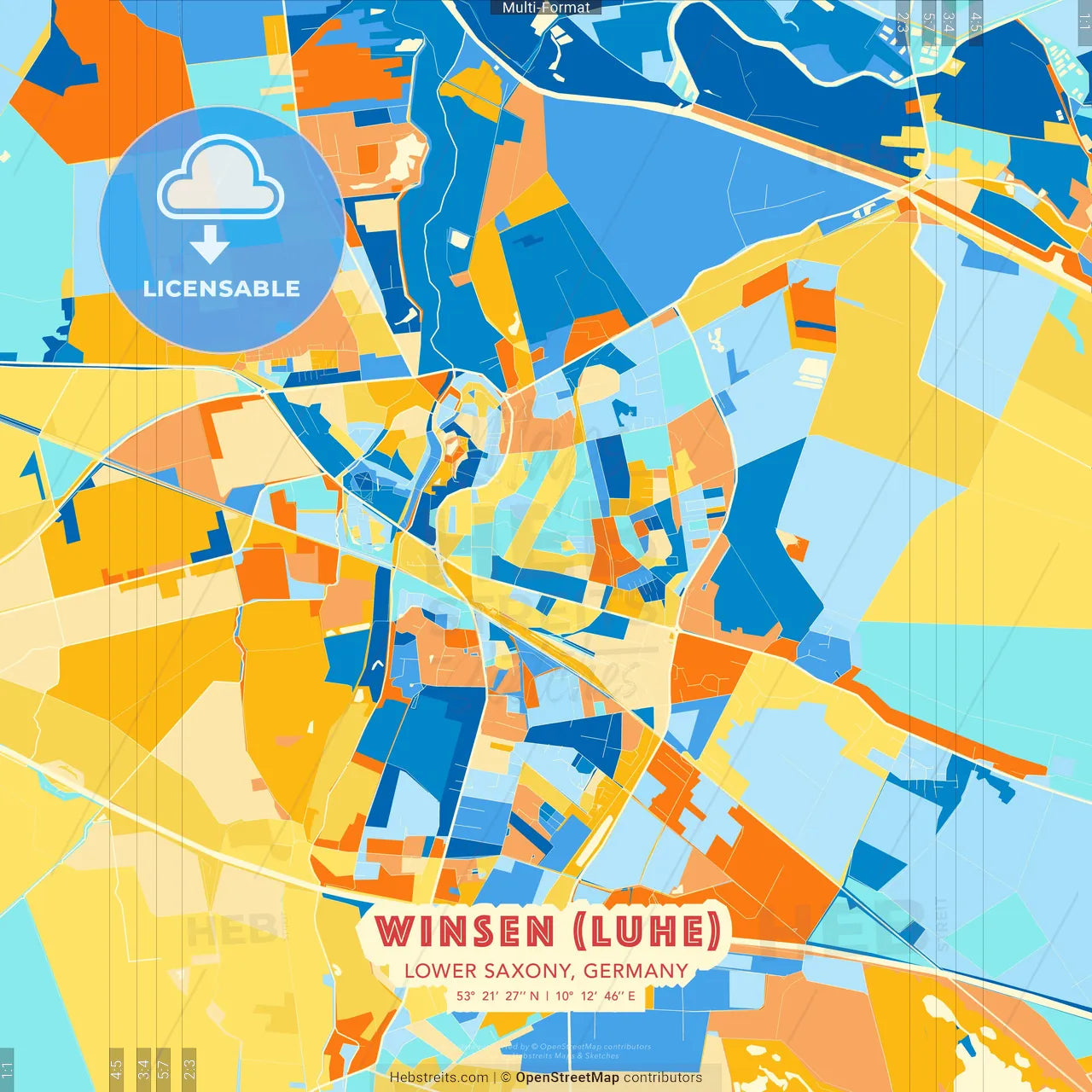 Winsen (Luhe), Lower Saxony, Germany blue and orange vector art map template