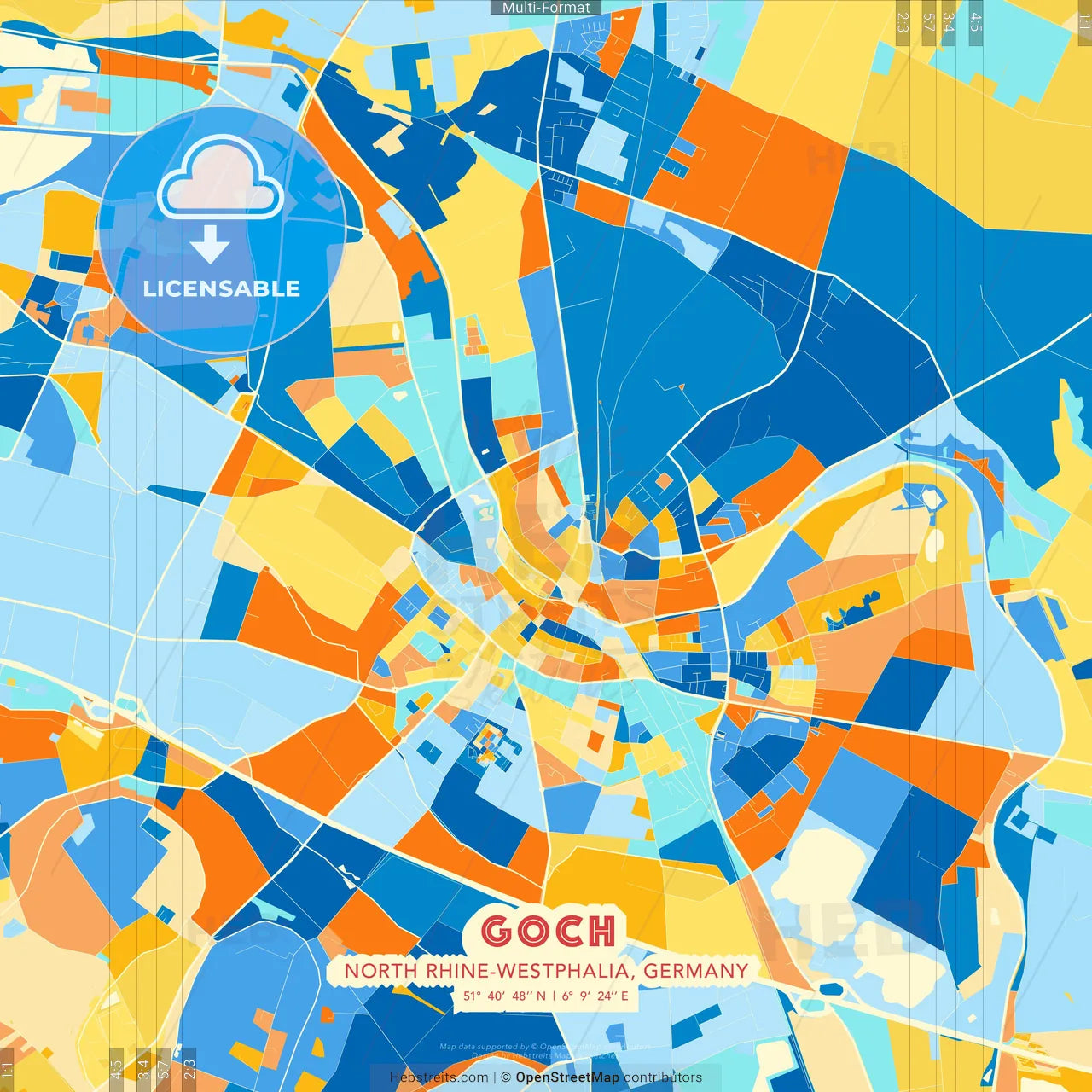Goch, North Rhine-Westphalia, Germany blue and orange vector art map template