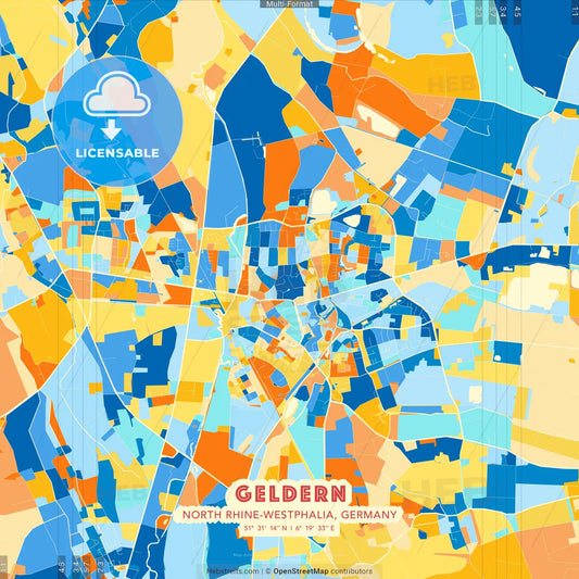 Geldern, North Rhine-Westphalia, Germany blue and orange vector art map template