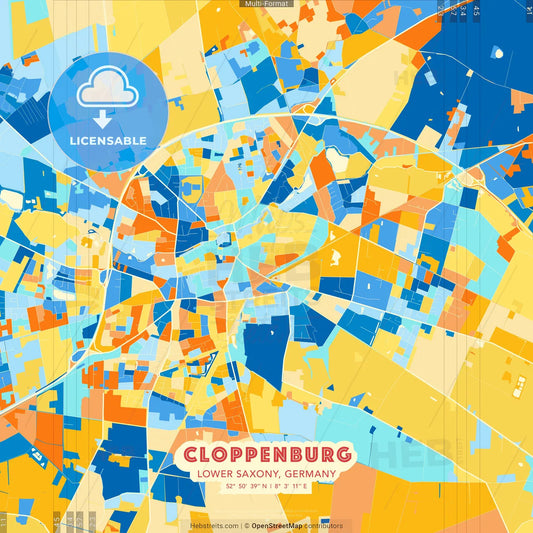 Cloppenburg, Lower Saxony, Germany blue and orange vector art map template
