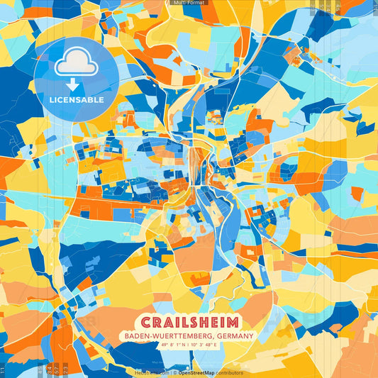 Crailsheim, Baden-Wuerttemberg, Germany blue and orange vector art map template