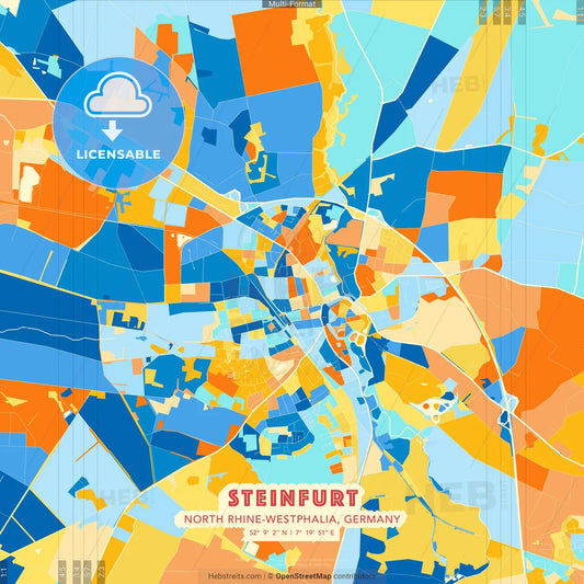 Steinfurt, North Rhine-Westphalia, Germany blue and orange vector art map template