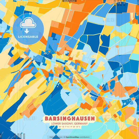 Barsinghausen, Lower Saxony, Germany blue and orange vector art map template