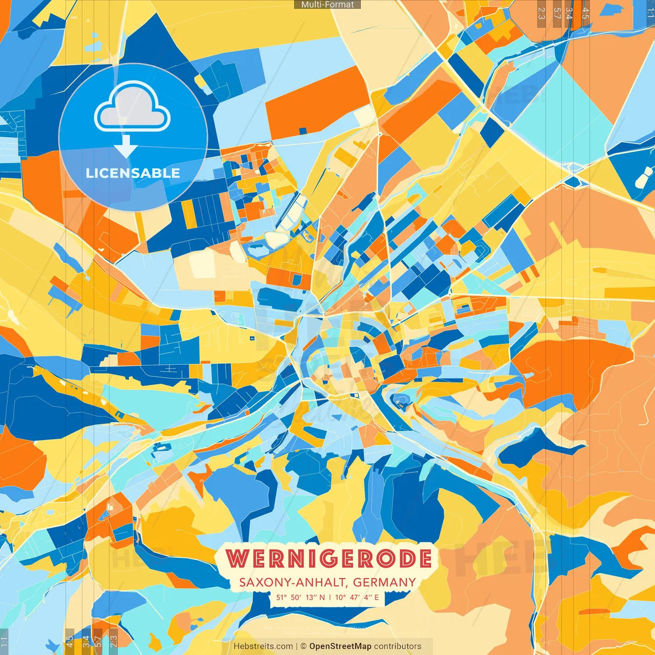 Wernigerode, Saxony-Anhalt, Germany blue and orange vector art map template