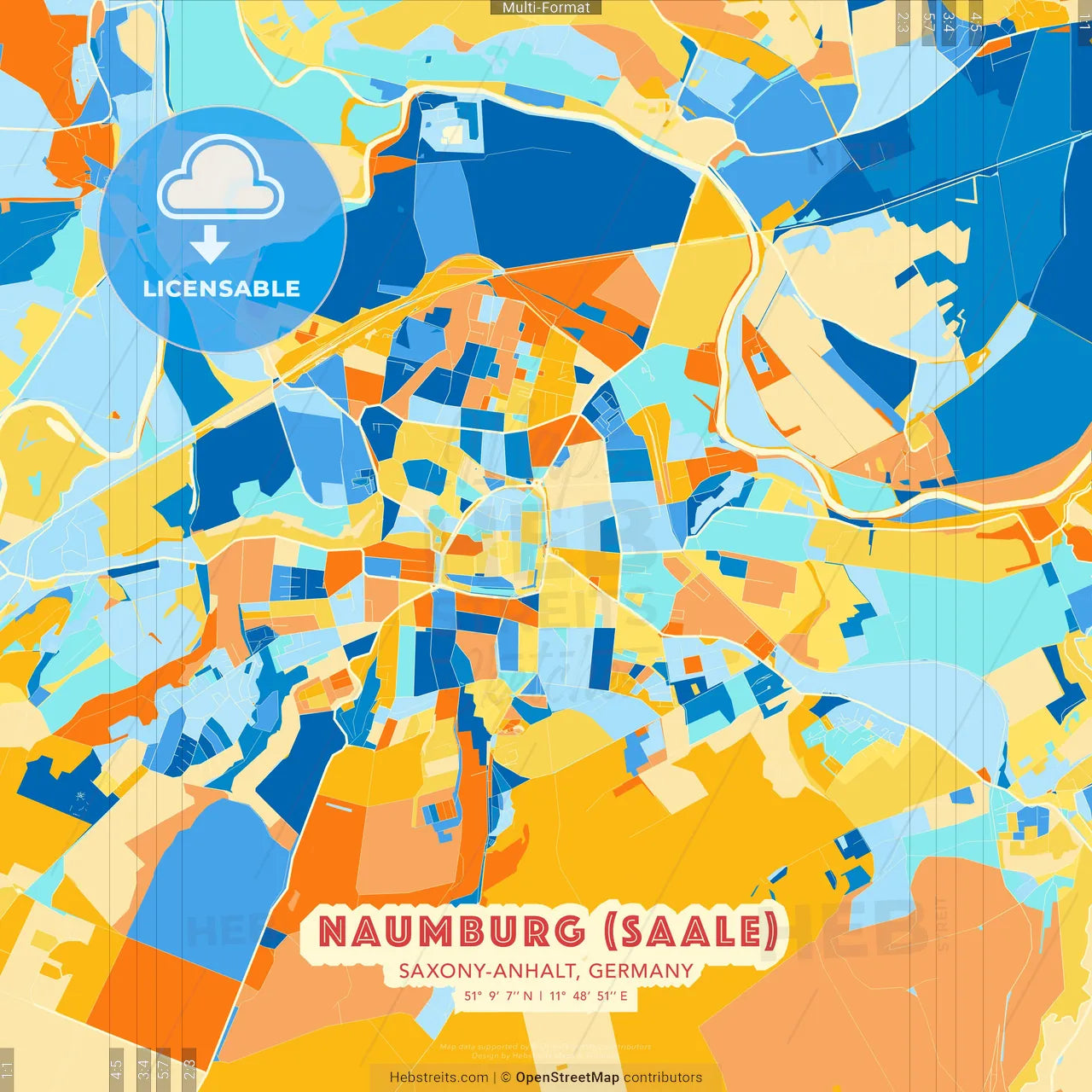 Naumburg (Saale), Saxony-Anhalt, Germany blue and orange vector art map template