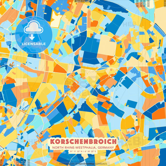 Korschenbroich, North Rhine-Westphalia, Germany blue and orange vector art map template