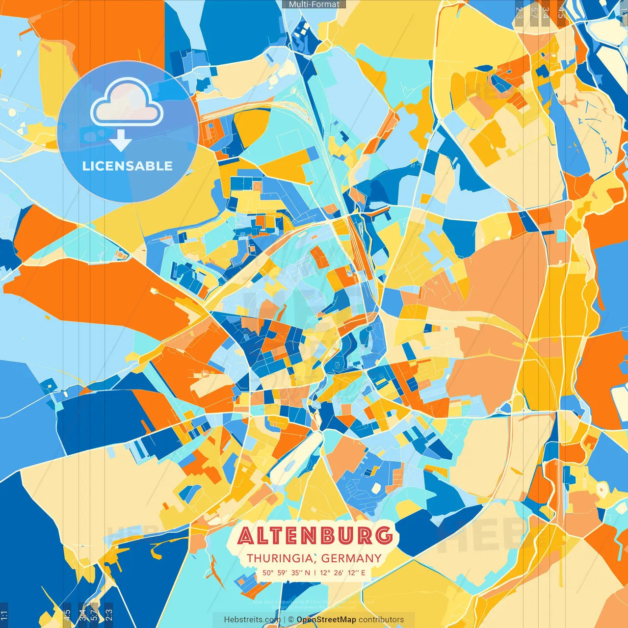 Altenburg, Thuringia, Germany blue and orange vector art map template