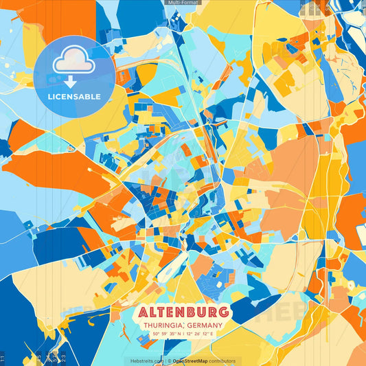Altenburg, Thuringia, Germany blue and orange vector art map template